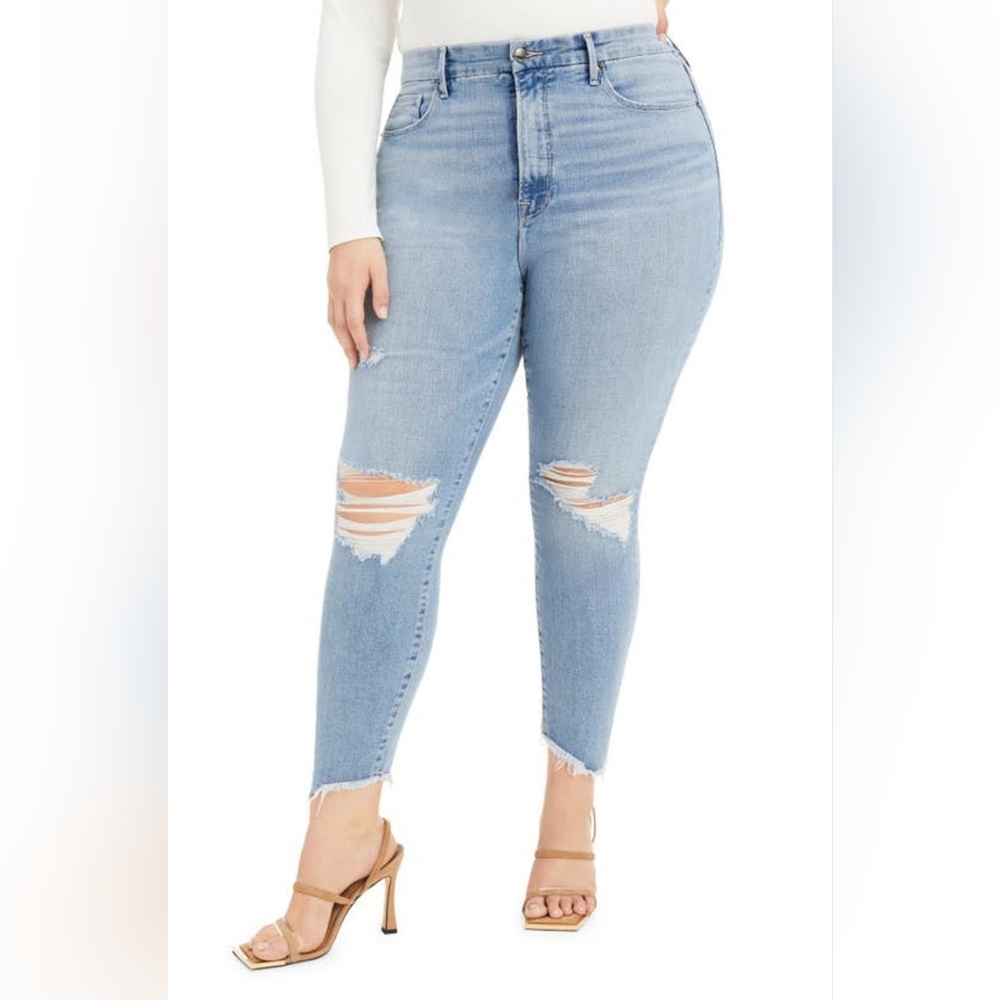 Good American Good Legs High Waist Side Step Crop Skinny Jean in Blue668 size 14